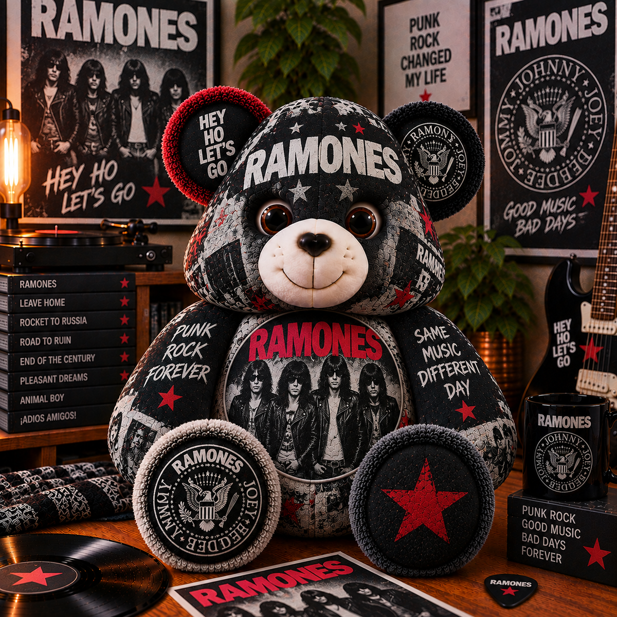 Ramones Bear Custom Shaped Pillow – Hey Ho Let’s Go Punk Rock Music Fan Gift