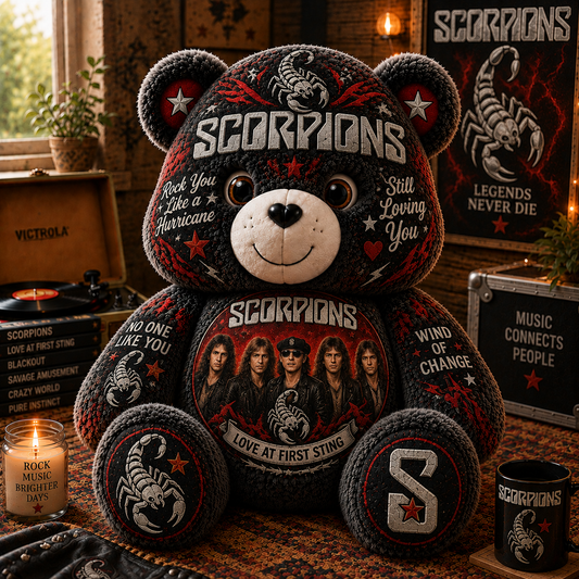Scorpions Bear Custom Shaped Pillow – Rock You Like a Hurricane Music Fan Gift, Classic Rock Collectible