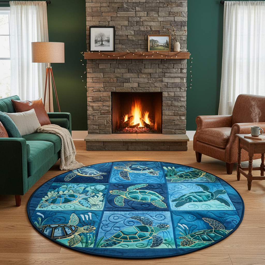 Beautiful Sea Turtle Round Mat
