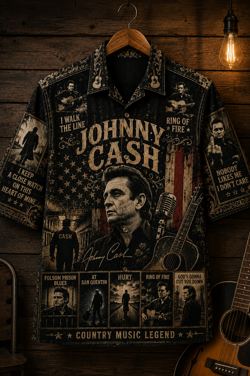 Jonny Cash Hawaiian Shirt - Vintage Country Music Fan Gift