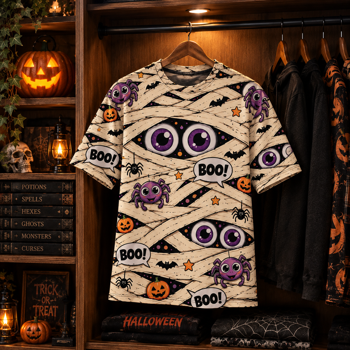 Cute Mummy Halloween T-Shirt – Spooky Season All Over Print Tee