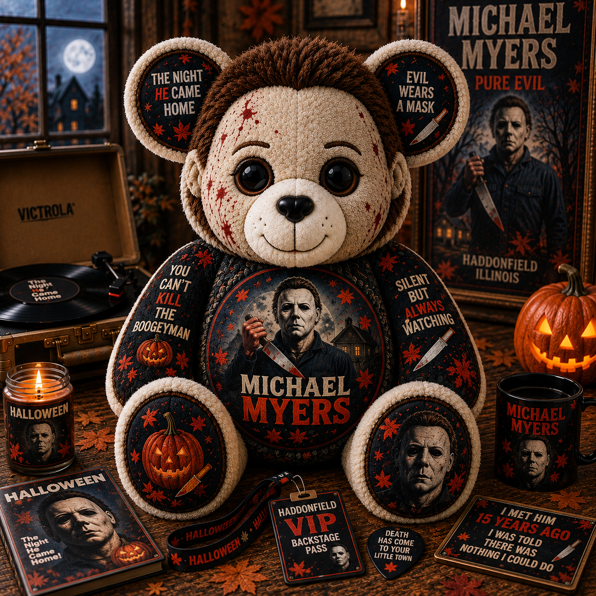 Michael Myers Bear Custom Shaped Pillow – Halloween Horror Boogeyman Fan Gift