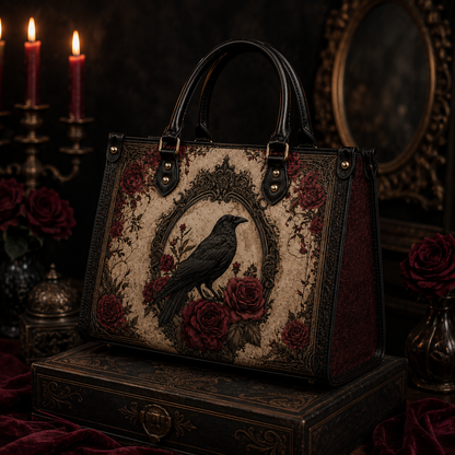 The Raven Gothic Leather Handbag – Victorian Raven & Rose Bag