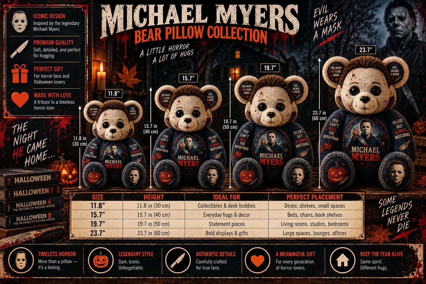 Michael Myers Bear Custom Shaped Pillow – Halloween Horror Boogeyman Fan Gift
