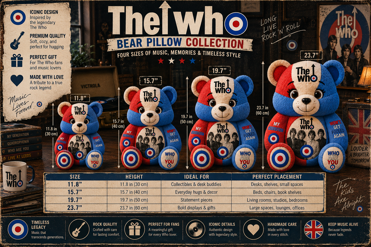 The Who Bear Custom Shaped Pillow – Rock Music Legend Gift