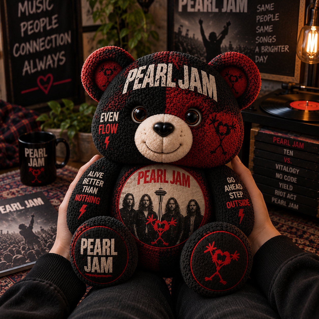 Pearl Jam Bear Custom Shaped Pillow – Seattle Grunge Rock Music Fan Gift,