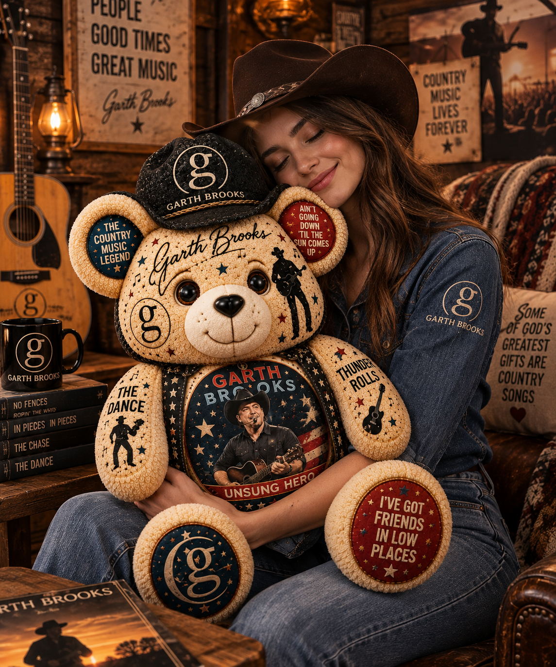 Garth Brooks Bear Custom Shaped Pillow – Rock Music Legend Gift
