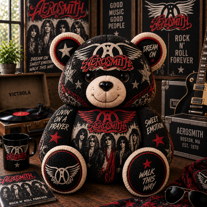 Aerosmith Custom Shaped Bear Pillow – Classic Rock Music Inspired Gift for Fans