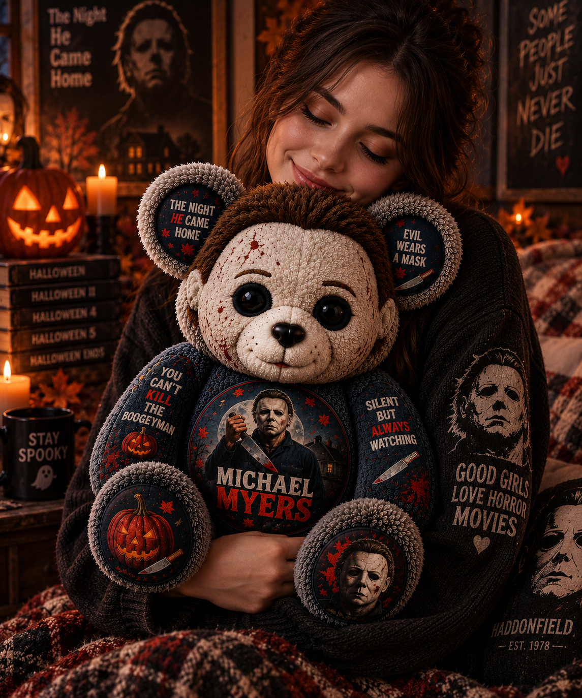 Michael Myers Bear Custom Shaped Pillow – Halloween Horror Boogeyman Fan Gift