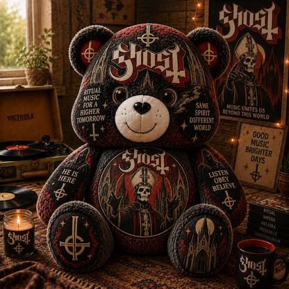 Ghost Custom Shaped Bear Pillow – Heavy Metal Music Inspired Gift for Ghost Fans