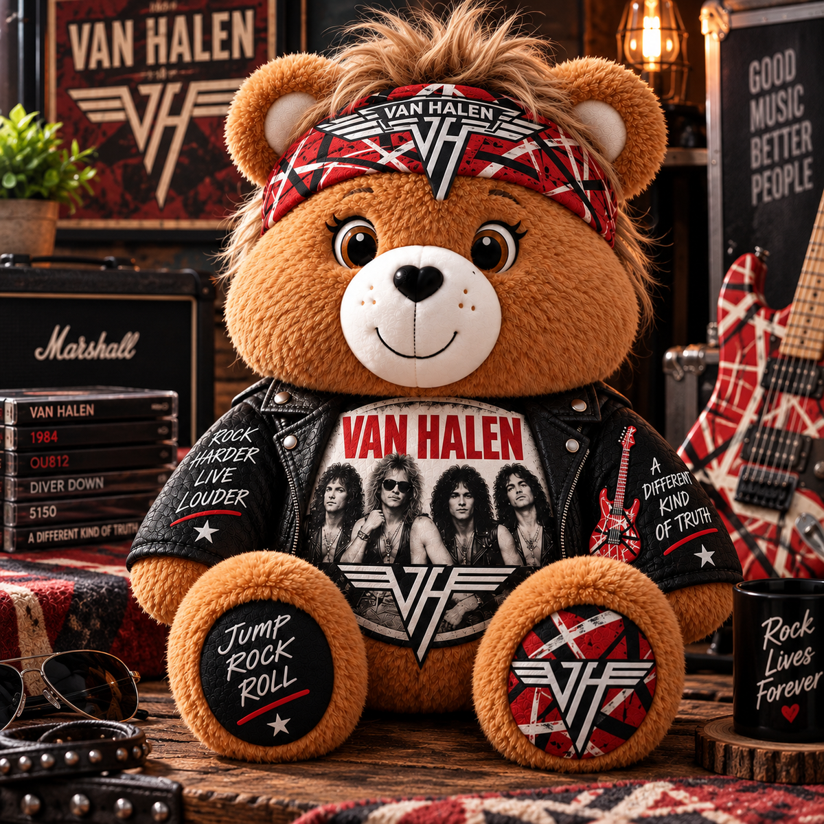 Van Halen Custom Shaped Bear Pillow – Classic Hard Rock Inspired Gift for Van Halen Fans