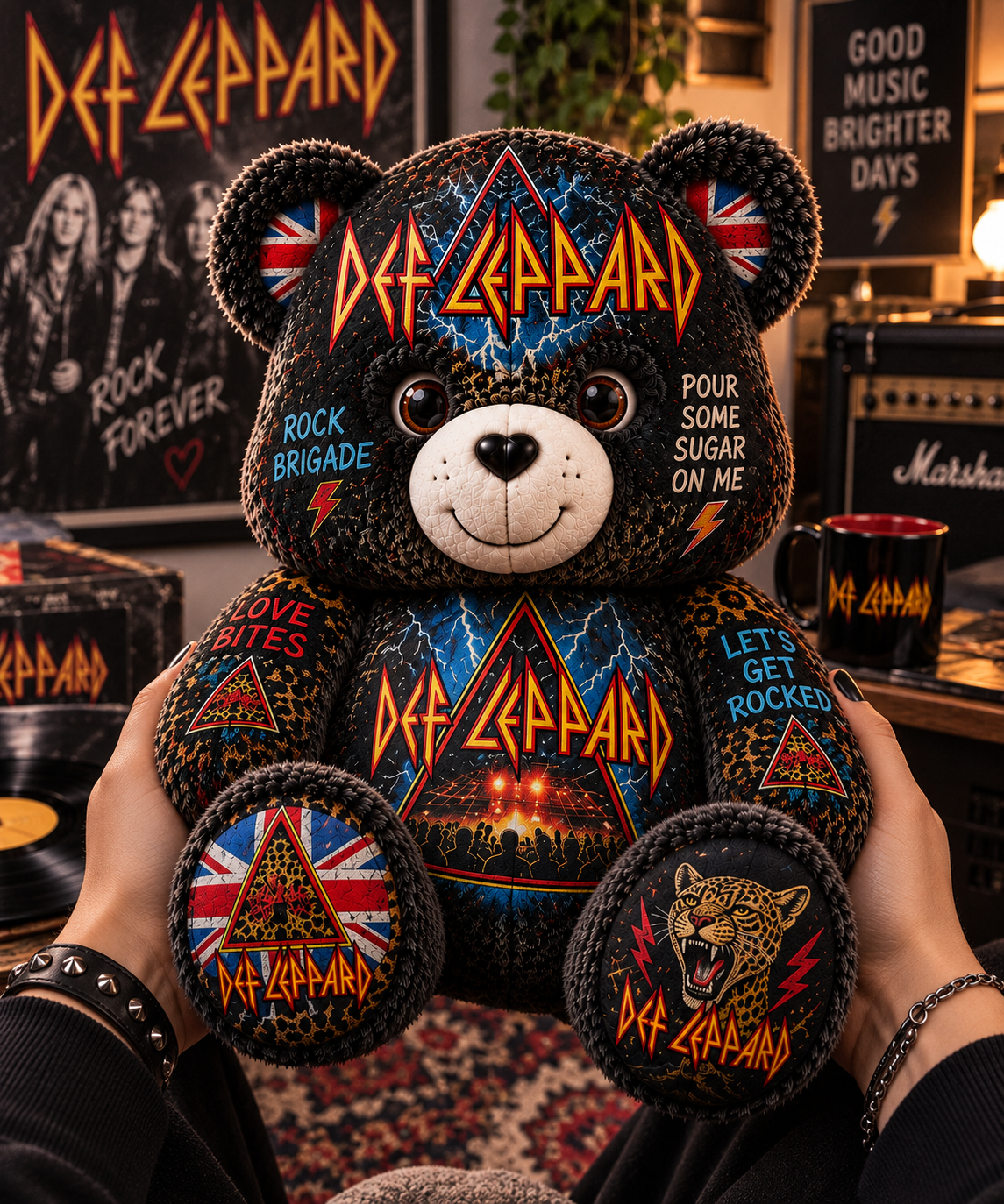 Def Leppard Bear Custom Shaped Pillow – Hysteria Rock Music Fan Gift, Classic 80s Rock Lover Decor