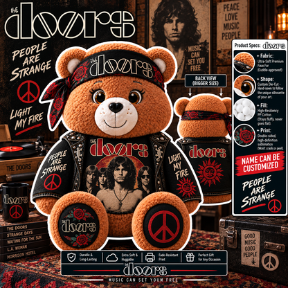 The Doors Custom Shaped Bear Pillow – People Are Strange Light My Fire Classic Rock Music Inspired Gift for The Doors Fans