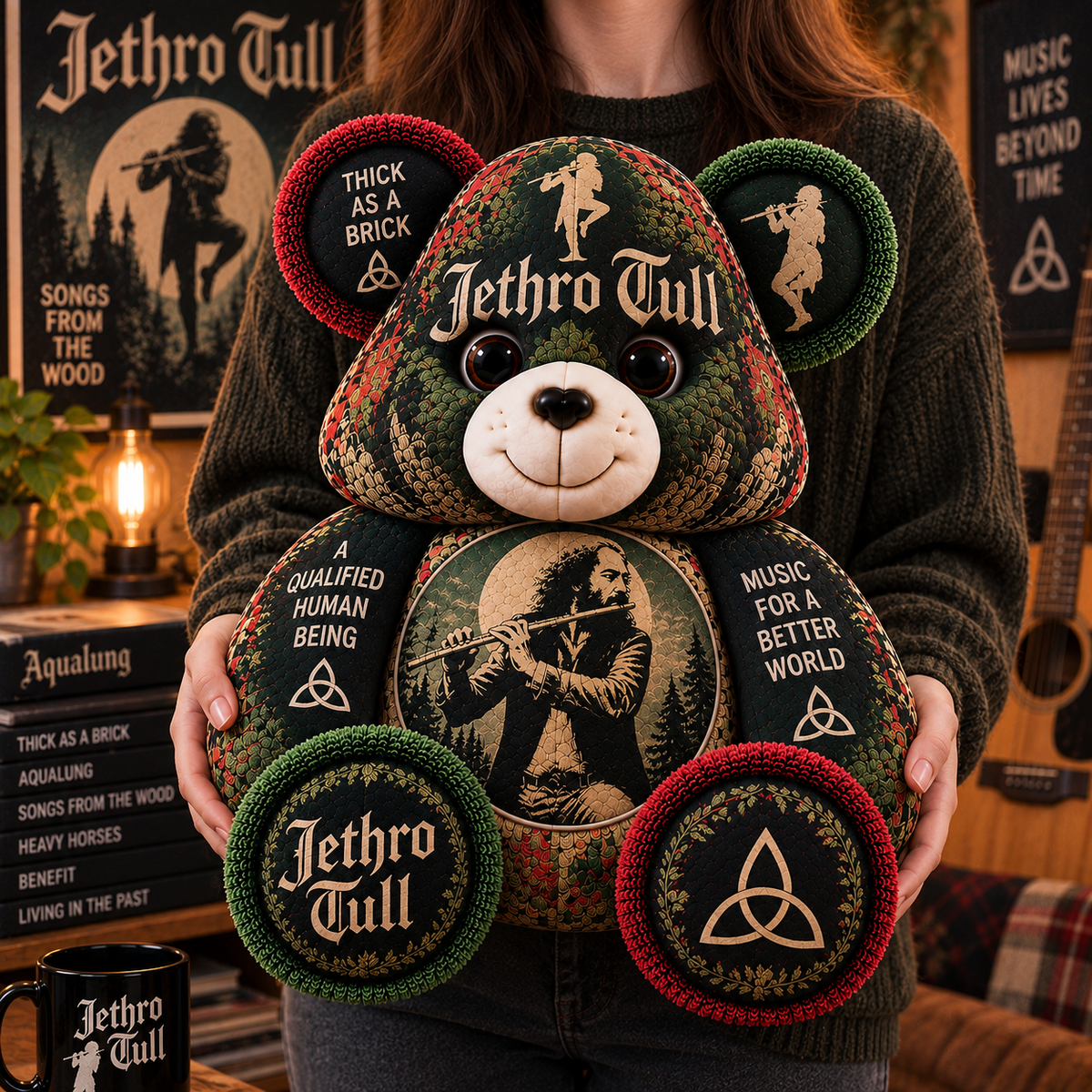 Jethro Tull Custom Shaped Bear Pillow – Progressive Folk Rock Music Inspired Gift for Fans