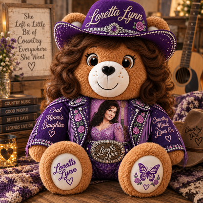 Loretta Lynn Custom Shaped Bear Pillow – Coal Miner’s Daughter Country Music Inspired Gift for Loretta Lynn Fans