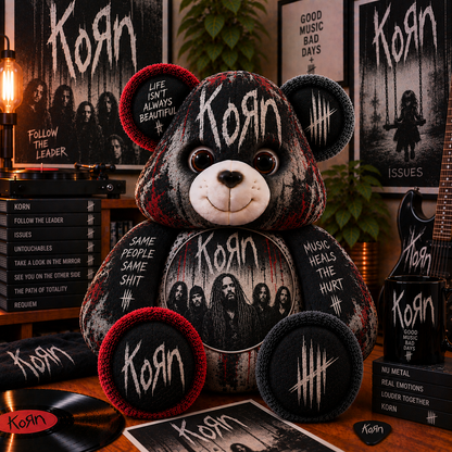 Korn Custom Shaped Bear Pillow – Nu Metal Music Inspired Gift for Fans