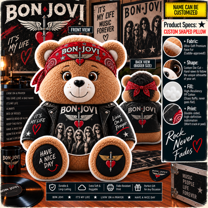 Bon Jovi Custom Shaped Bear Pillow – Livin’ on a Prayer Rock Music Inspired Gift for Bon Jovi Fans