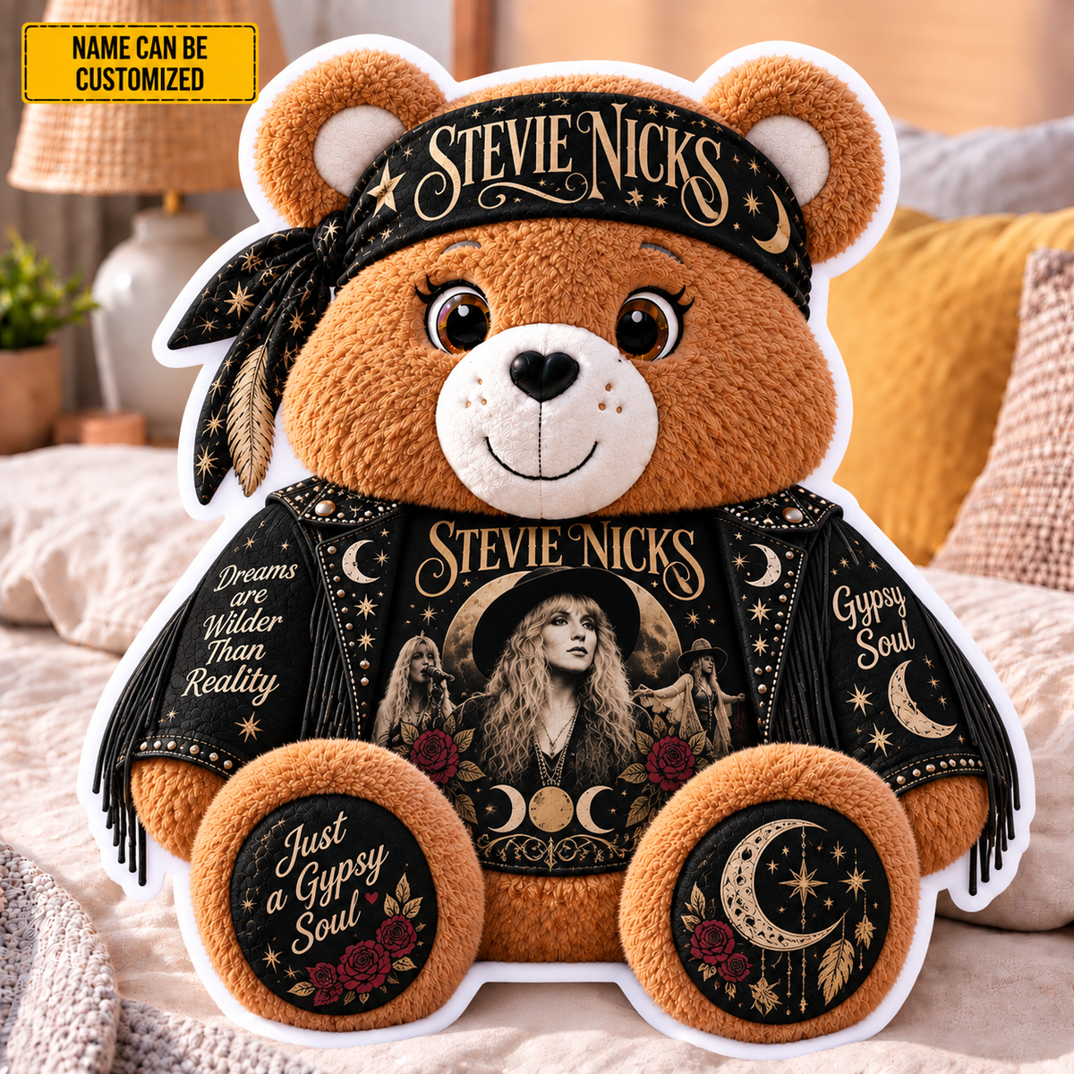 Stevie Nicks Custom Shaped Bear Pillow – Gypsy Soul & Classic Rock Inspired Gift for Stevie Nicks Fans