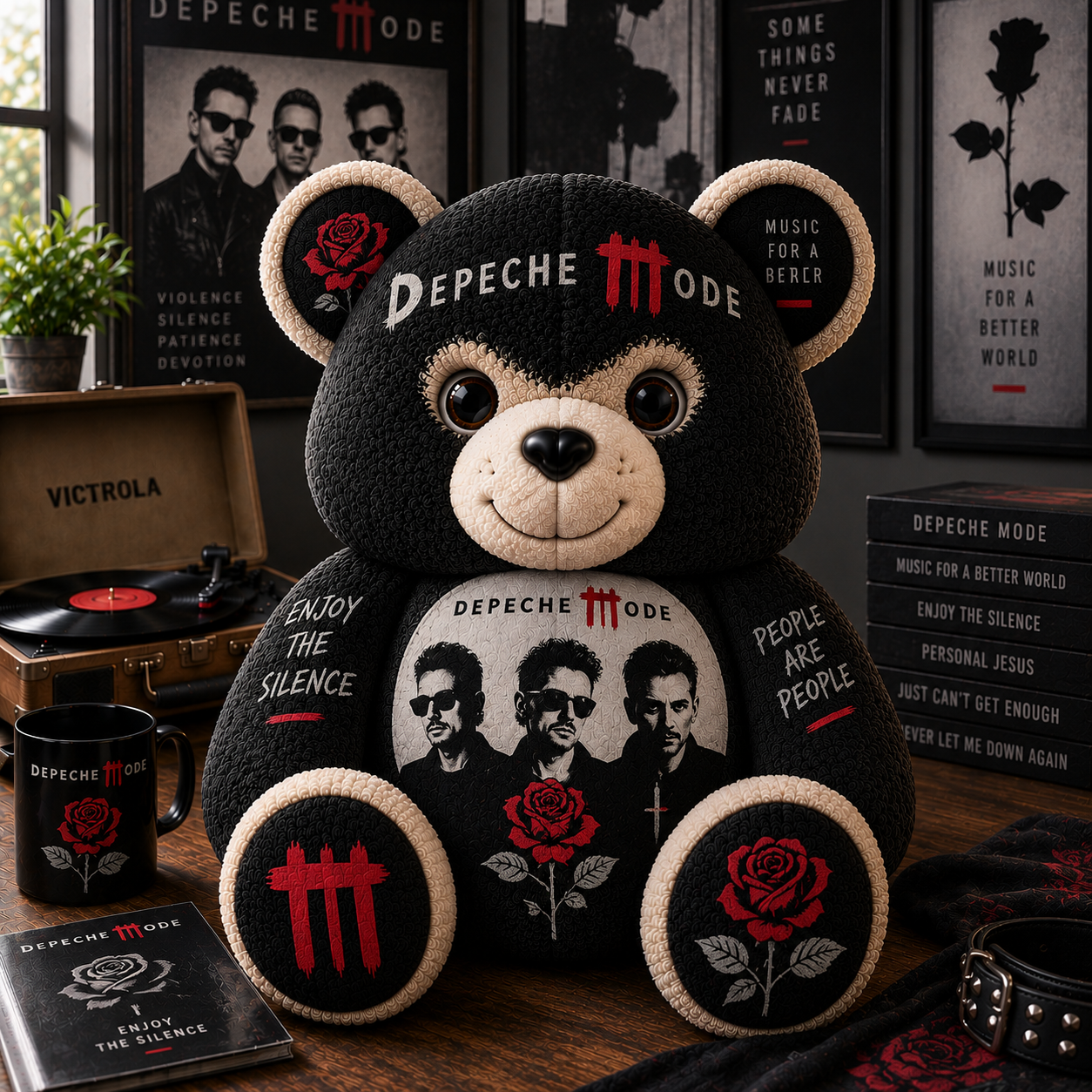 Depeche Mode Bear Custom Shaped Pillow – Synth-Pop Music Fan Gift, Personal Jesus & Violator Collectible