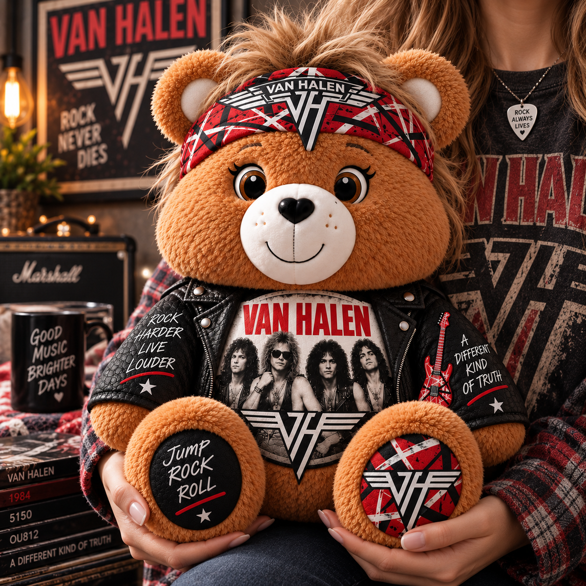 Van Halen Custom Shaped Bear Pillow – Classic Hard Rock Inspired Gift for Van Halen Fans