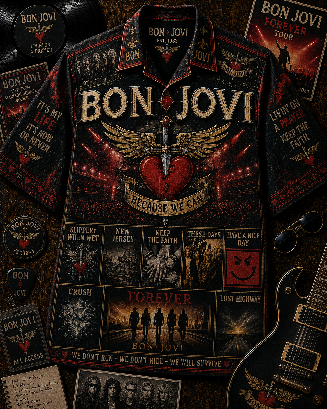 Bon Jovi Hawaiian Shirt - Vintage Music Rock Fan Gift