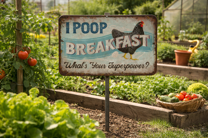I Poop Breakfast What's Your Superpower - Funny Chicken Metal Sign
