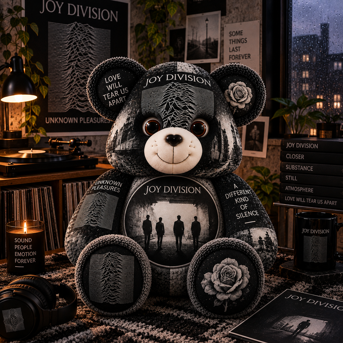 Joy Division Bear Custom Shaped Pillow – Unknown Pleasures Post-Punk Music Fan Gift