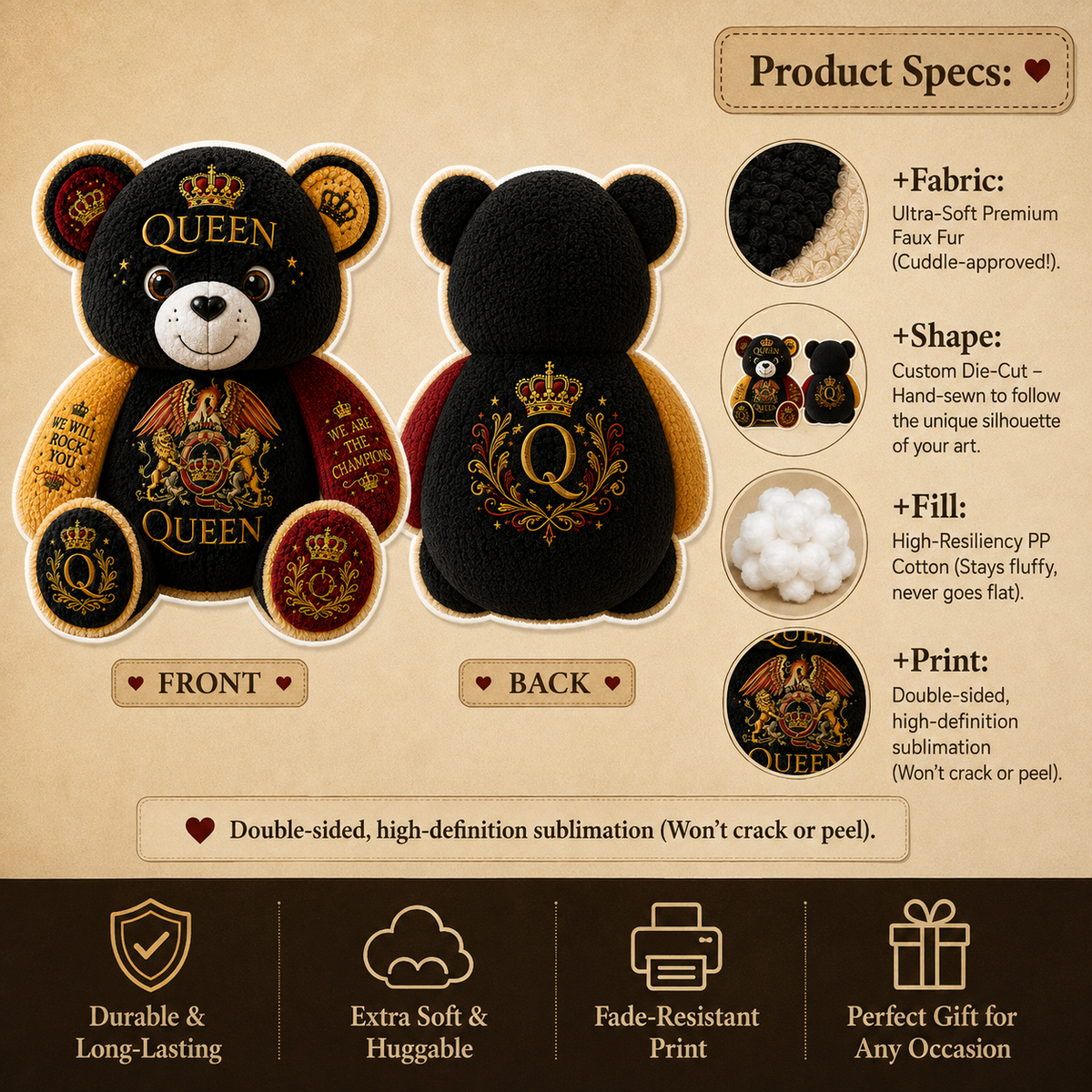 Queen Bear Custom Shaped Pillow – Gift for Classic Music Lover