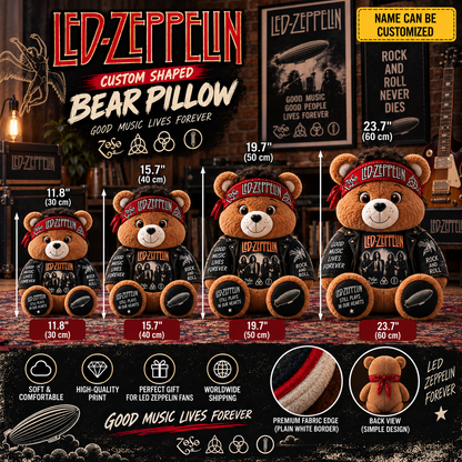 Led Zeppelin Custom Shaped Bear Pillow – Classic Rock Inspired Gift for Led Zeppelin Fans