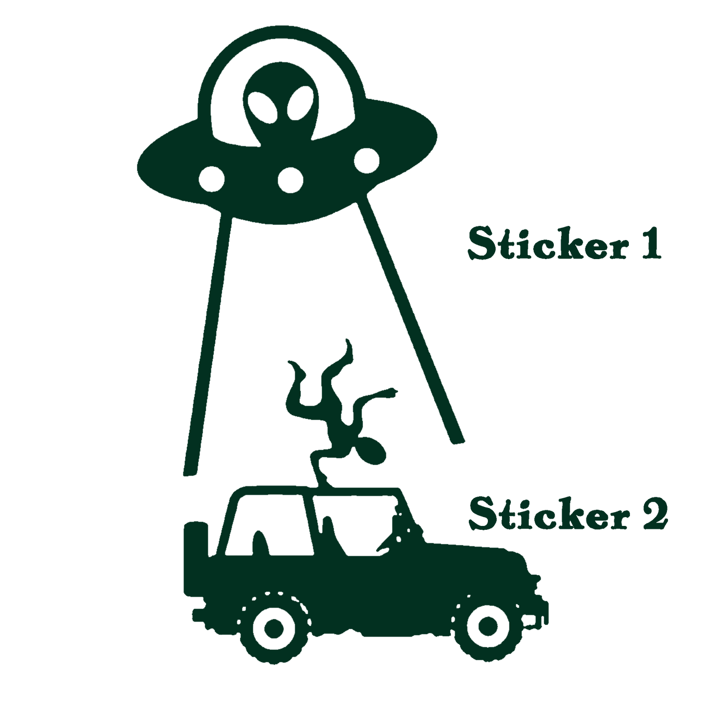Set of 2 – UFO & Alien Jeep Vinyl Stickers