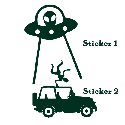 Set of 2 – UFO & Alien Jeep Vinyl Stickers