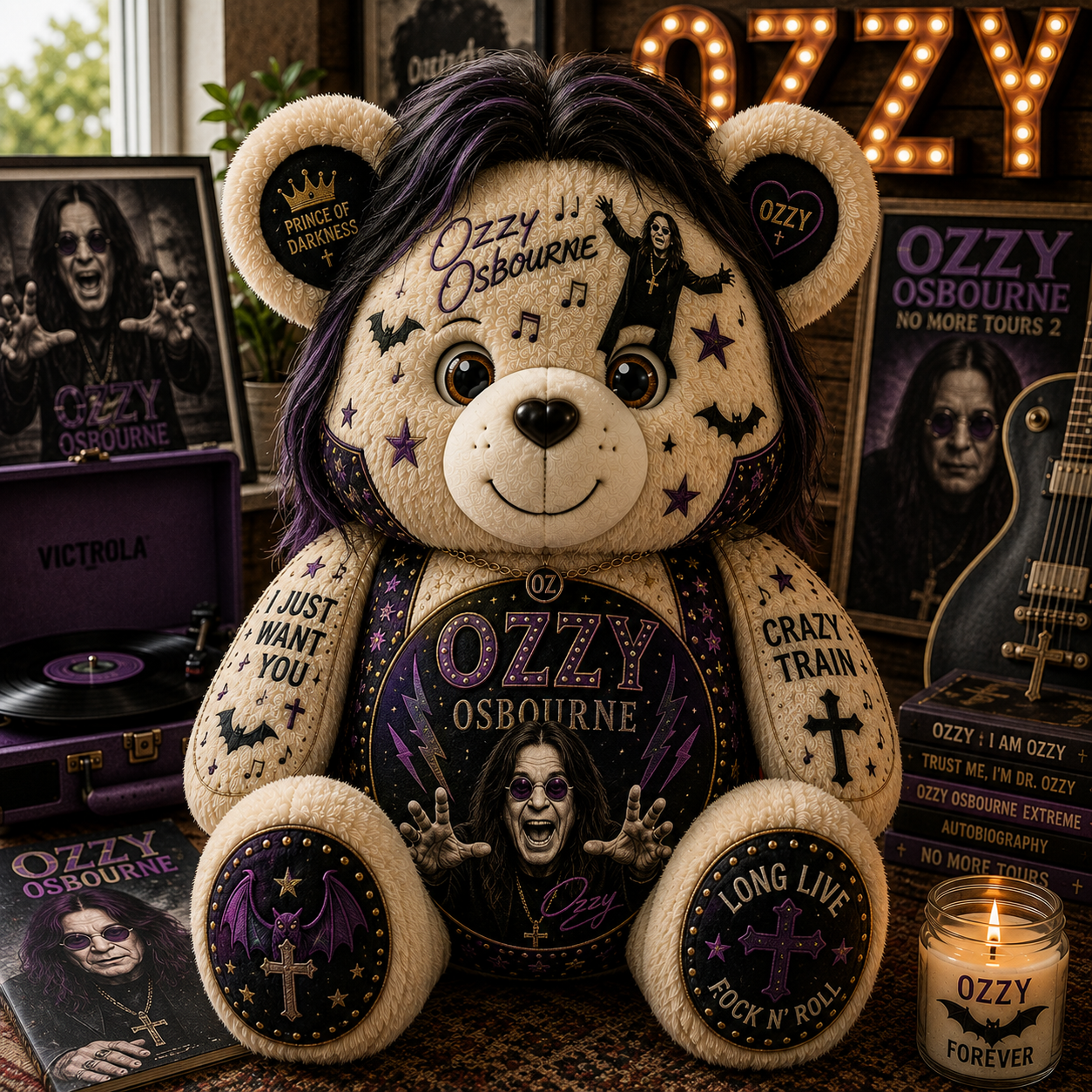 Ozzy Osbourne Bear Custom Shaped Pillow – Prince of Darkness Rock Music Fan Gift
