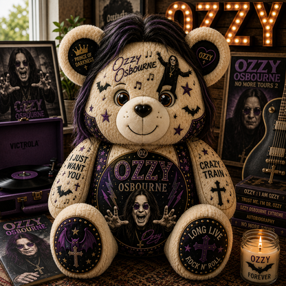 Ozzy Osbourne Bear Custom Shaped Pillow – Prince of Darkness Rock Music Fan Gift
