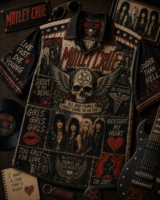 Mötley Crüe Hawaiian Shirt - Vintage Music Fan Gift