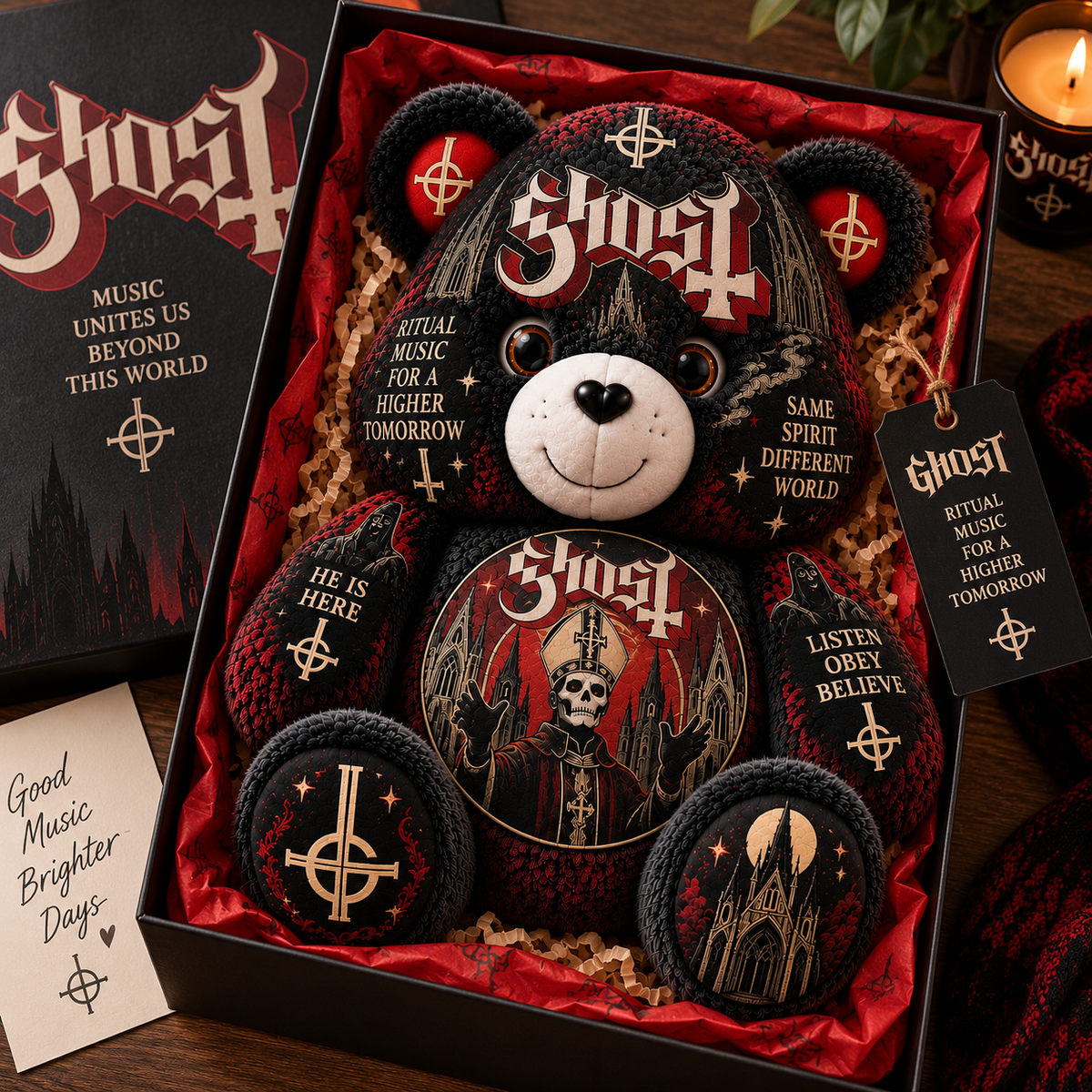 Ghost Custom Shaped Bear Pillow – Heavy Metal Music Inspired Gift for Ghost Fans