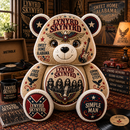 Lynyrd Skynyrd Band Bear Custom Shaped Pillow – Rock Music Legend Gift