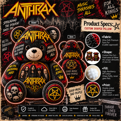 Anthrax Bear Custom Shaped Pillow – Thrash Metal Music Fan Gift