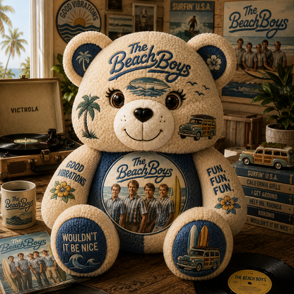The Beach Boys Bear Custom Shaped Pillow – Good Vibrations Classic Music Fan Gift