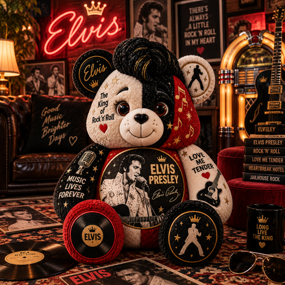 Elvis Presley Bear Custom Shaped Pillow – The King of Rock ’n’ Roll Fan Gift