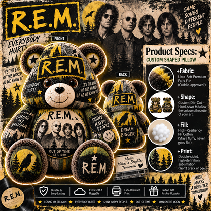 R.E.M. Bear Custom Shaped Pillow – Alternative Rock Music Fan Gift
