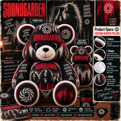 Soundgarden Custom Shaped Bear Pillow – Grunge Rock Music Inspired Gift for Fans