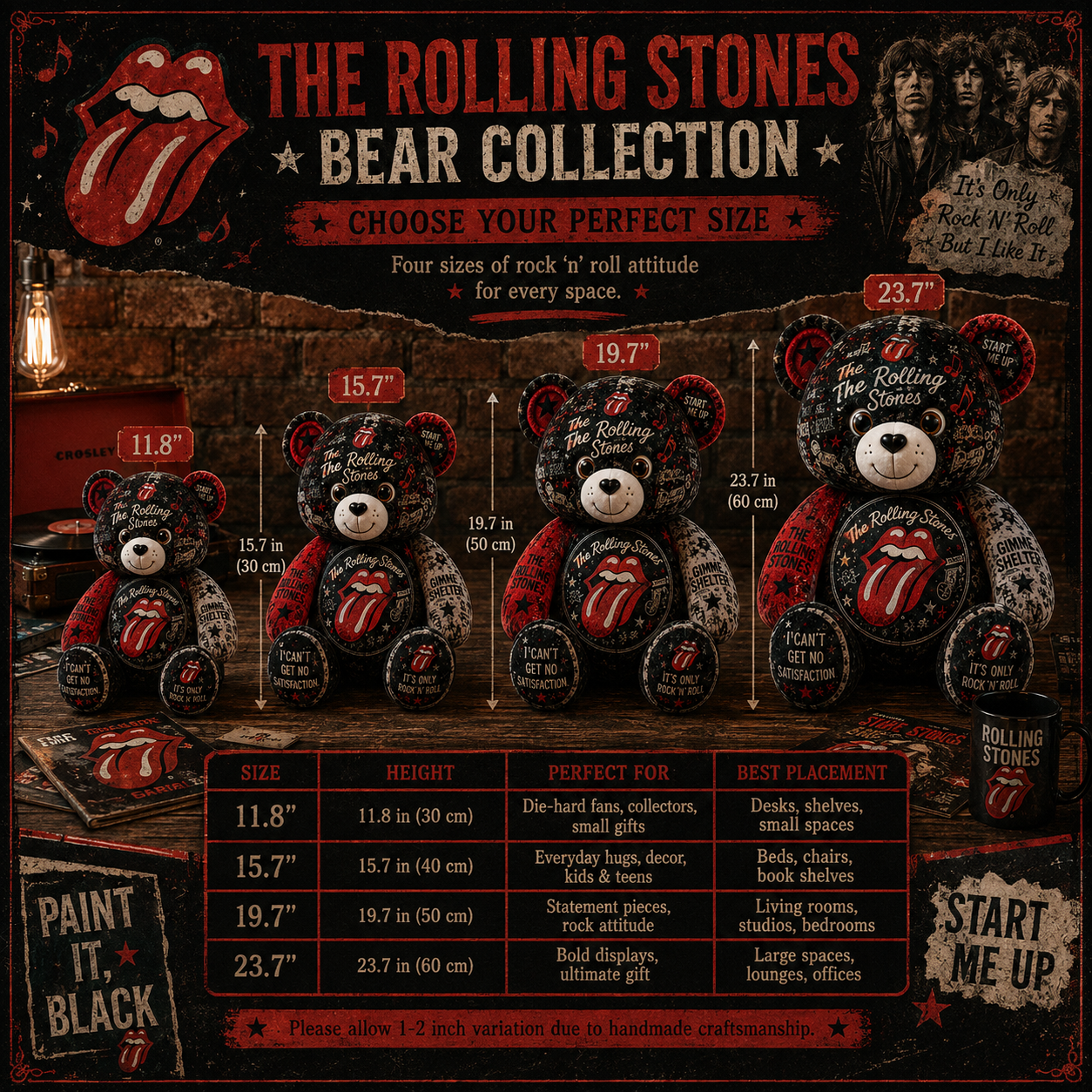 The Rolling Stones Bear Custom Shaped Pillow – Gift for Fans & Classic Rock Lovers