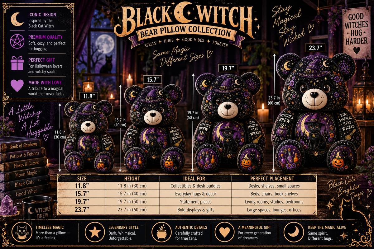 Black Cat Witch Bear Custom Shaped Pillow – Stay Magical, Stay Wicked Halloween Witchy Gift