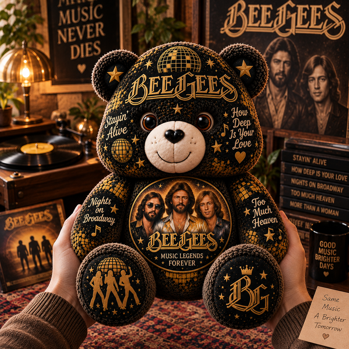 Bee Gees Bear Custom Shaped Pillow – Disco Music Fan Gift