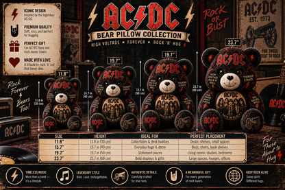ACDC Bear Custom Shaped Pillow – Rock Music Legend Gift
