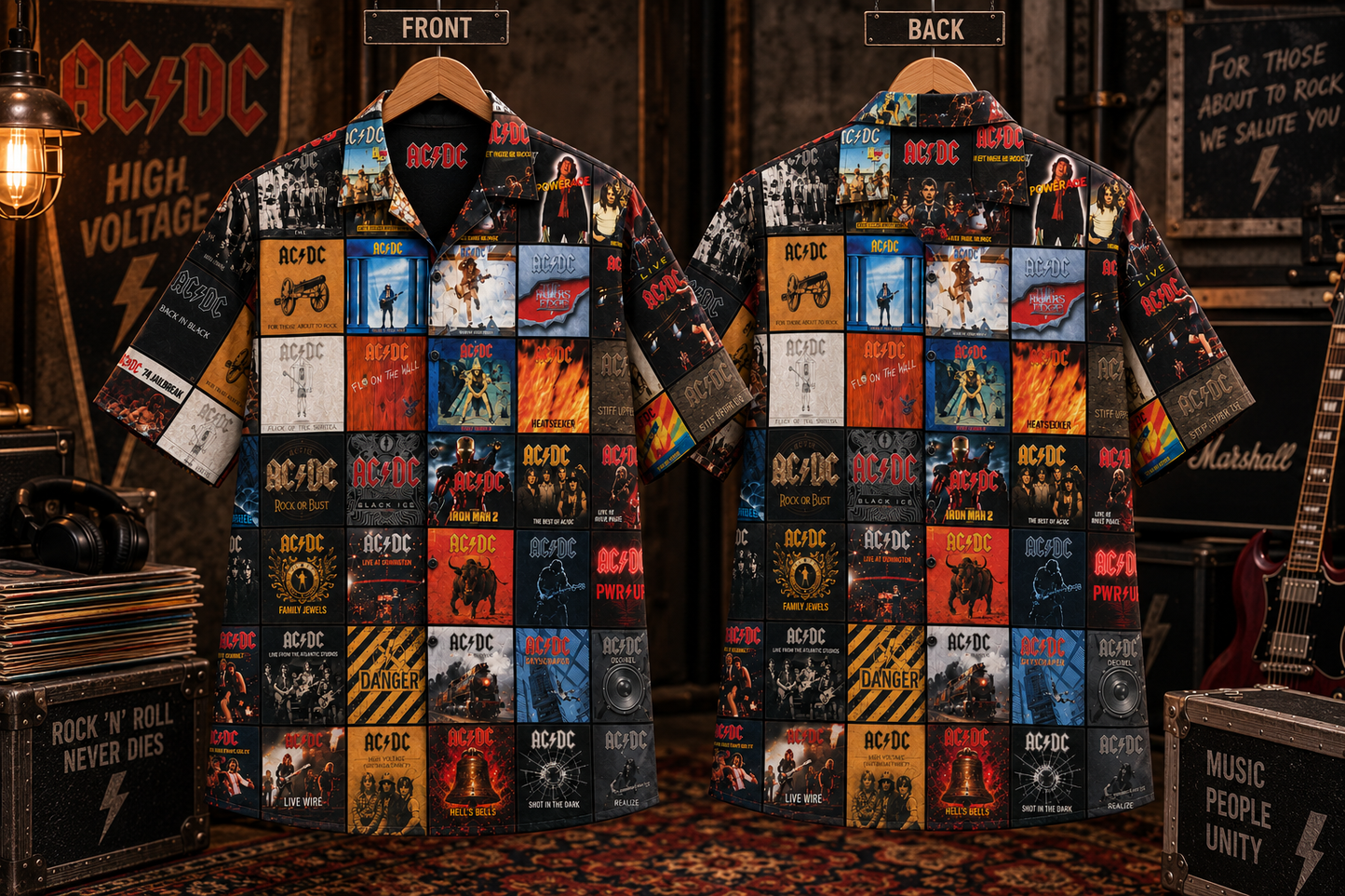 AC/DC Albums Hawaiian Shirt – High Voltage Classic Rock Music Fan Gift
