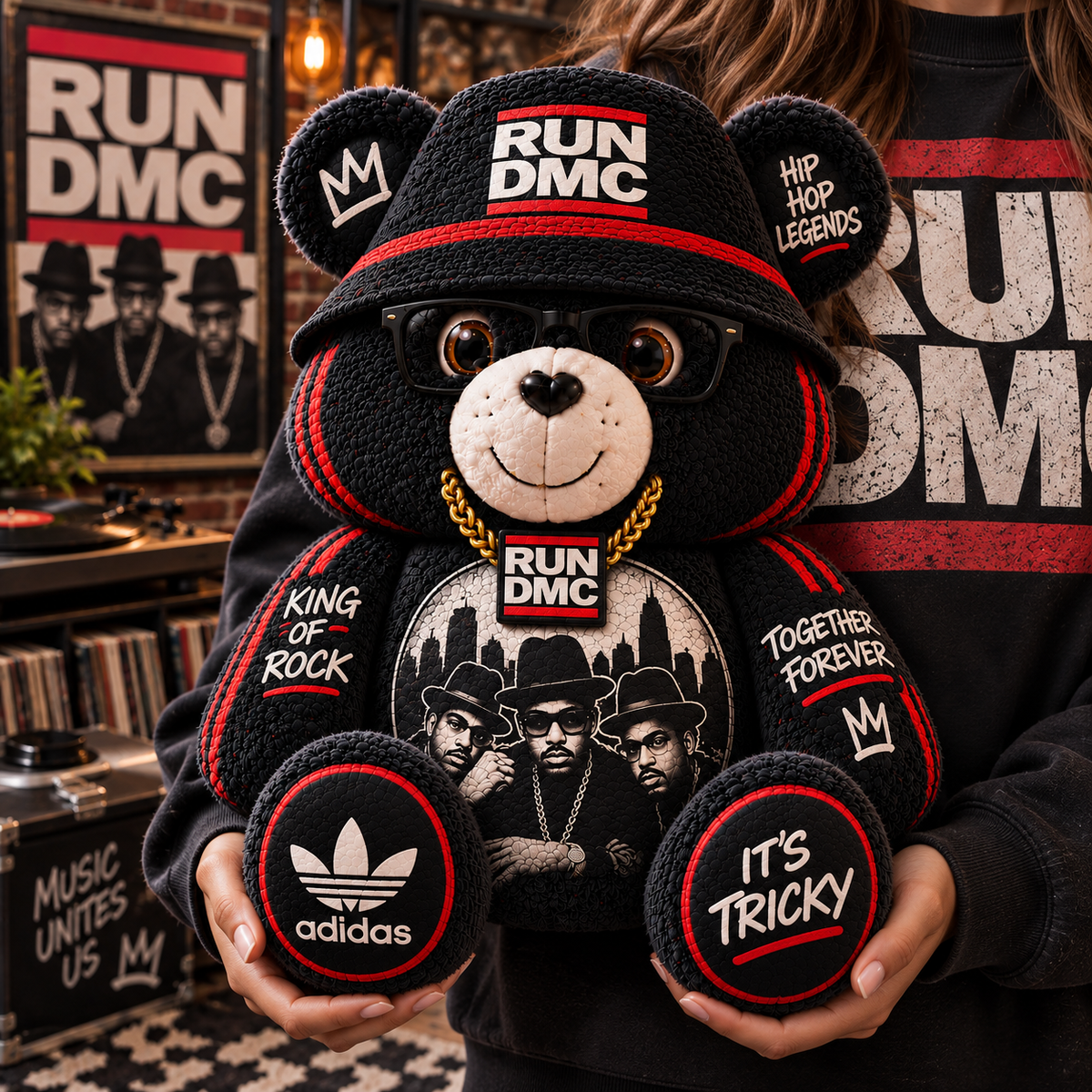Run-DMC Custom Shaped Bear Pillow – Old School Hip Hop Inspired Gift for Run-DMC Fans