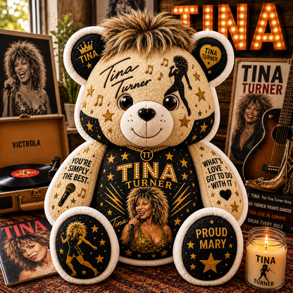 Tina Turner Bear Custom Shaped Pillow – Music Legend Fan Gift