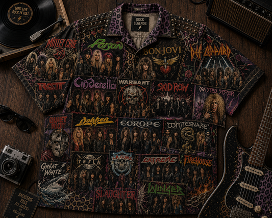 Rock Never Dies Hawaiian Shirt - Vintage Heavy Metal Glam Metal Music Fan Gift