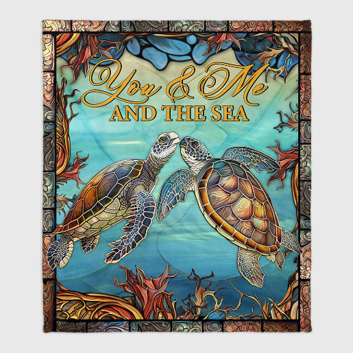 You And Me And The Sea - Personalized Turtle Blanket